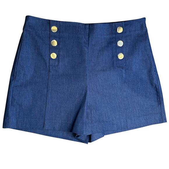 NWT Women's The Limited Blue Sailor Shorts, Gold buttons, Size 10 - Picture 1 of 4
